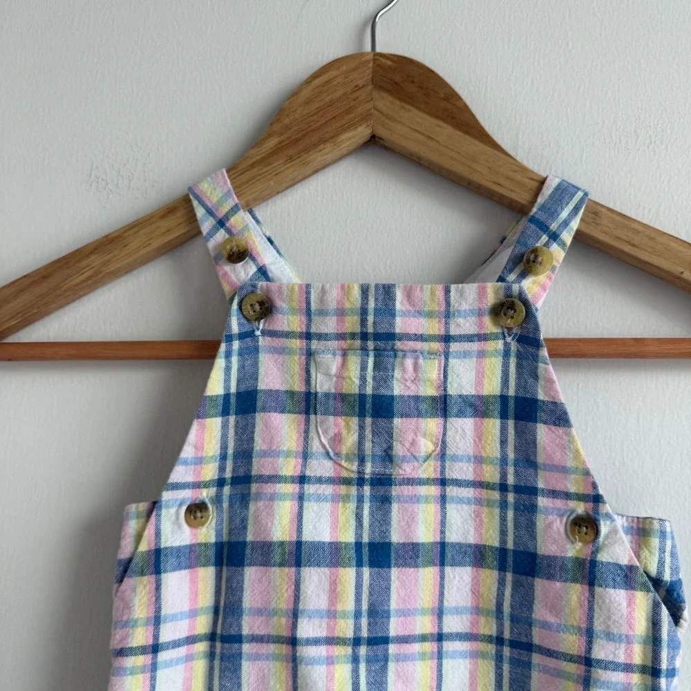 Janie and Jack Baby Blue and‎ Pink Plaid Shortalls Size 6-12 Months